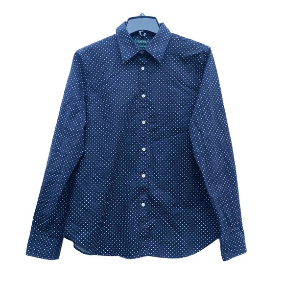 Ralph Lauren Non Iron Polka Dot Button Down Long Sleeve Shirt Top Like New L - Picture 1 of 4